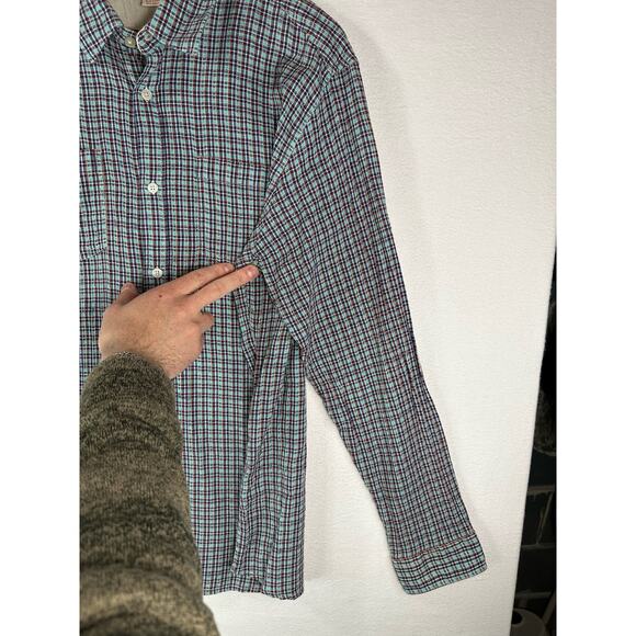 Carbon 2 Cobalt Mens Button Up Shirt Plaid Blue Red Longsleeve Size Large - Picture 10 of 11